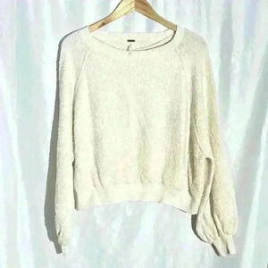 Free People Cream Balloon Sleeve Nubby Knit Sweater Size Large XS